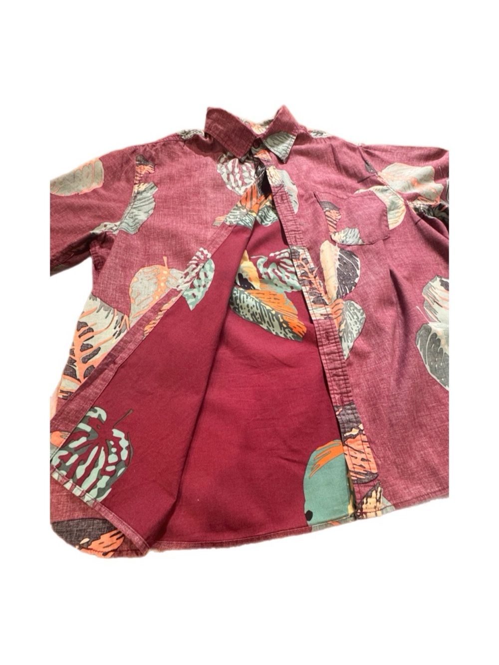 Mossimo Supply Co Men’s Maroon Leaf-Print Button-Up Shirt Size XL